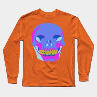 Bright Statement Making Eighties Colored Halloween Skull Long Sleeve T-Shirt